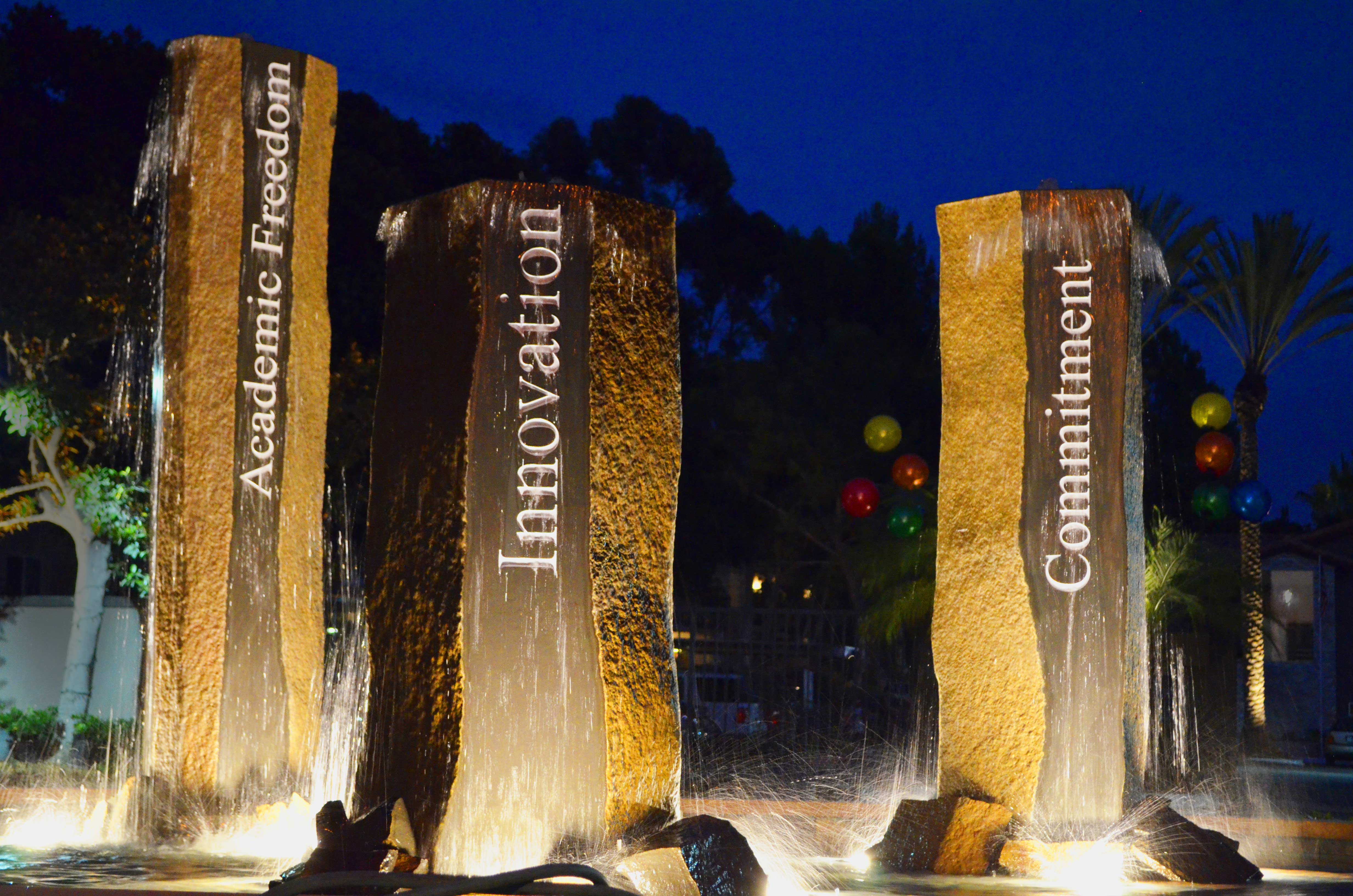 Public Art fountain and sign